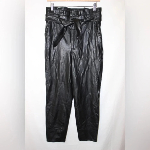 NWT Abercrombie Ultra Hi Rise Faux-Leather Paperbag Belted Pants Size Medium R - Picture 2 of 11